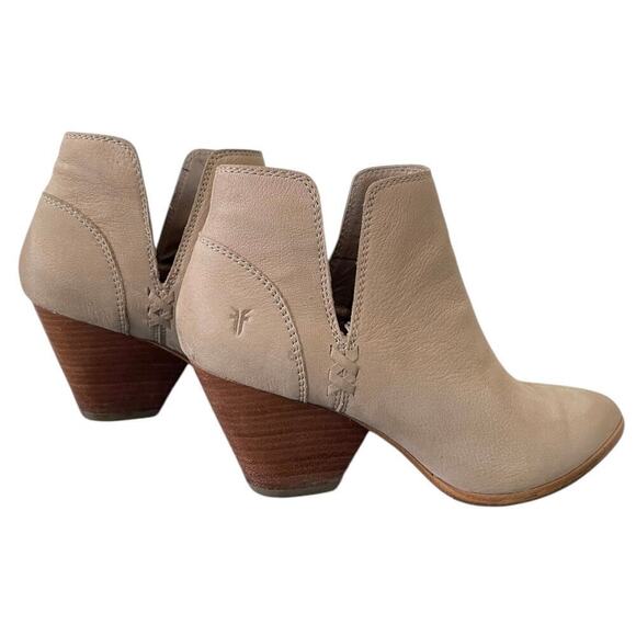 Frye Reina Cut Out Bootie Taupe 7.5 Heeled Leather Ankle Boots Pointed Toe - Picture 5 of 11